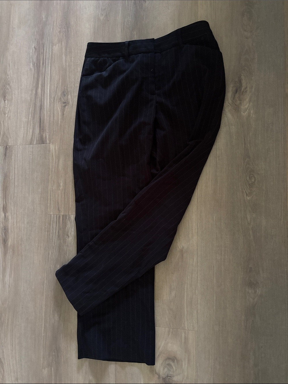 Petite Tailored Pinstripe Dress Pants in Black